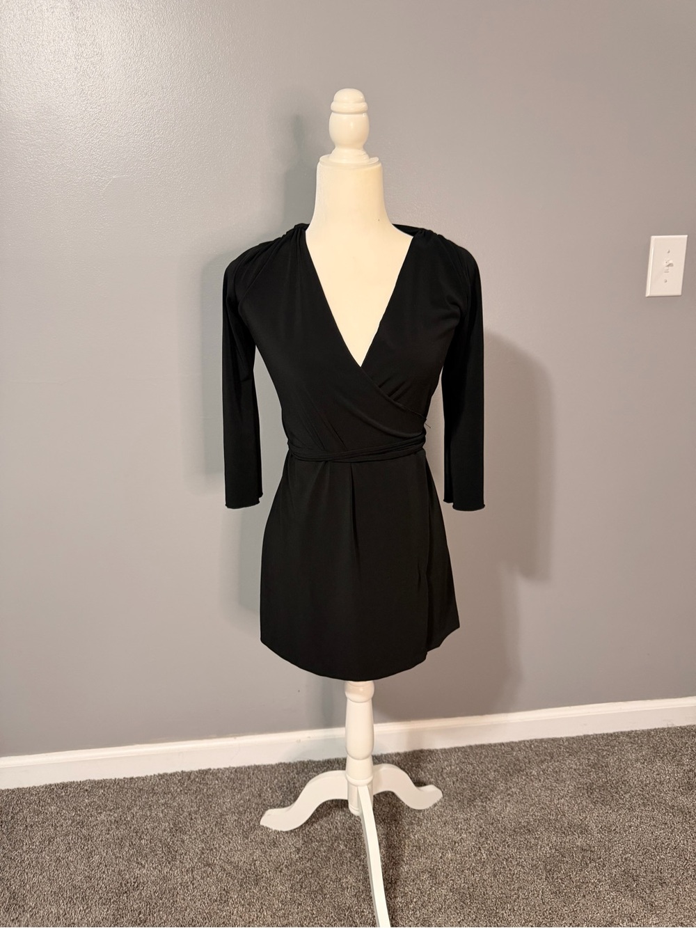 Classic Black Wrap Dress with V-Neck